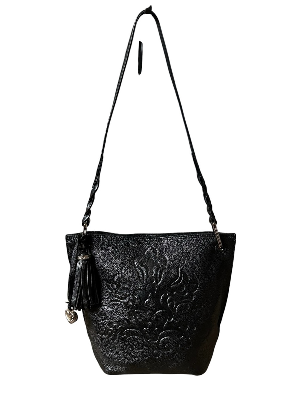 BRIGHTON PIPER Black Pebbled Soft Leather Slim Shoulder Bag Purse CLEAN